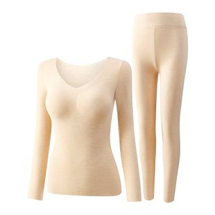 保暖内衣女士带胸垫固定杯加绒加厚锁温秋衣含羊毛蚕丝发热上衣冬