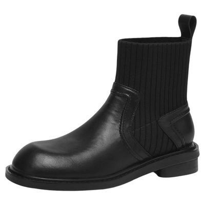 星期六真皮平底瘦瘦靴踝靴短靴女