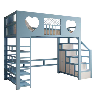 铁艺公寓复式小户型loft阁楼多功能上床下桌简约儿童高架床带书架