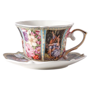 创意高颜值花卉陶瓷杯西式金边宫廷咖啡杯碟精致轻奢下午茶茶具