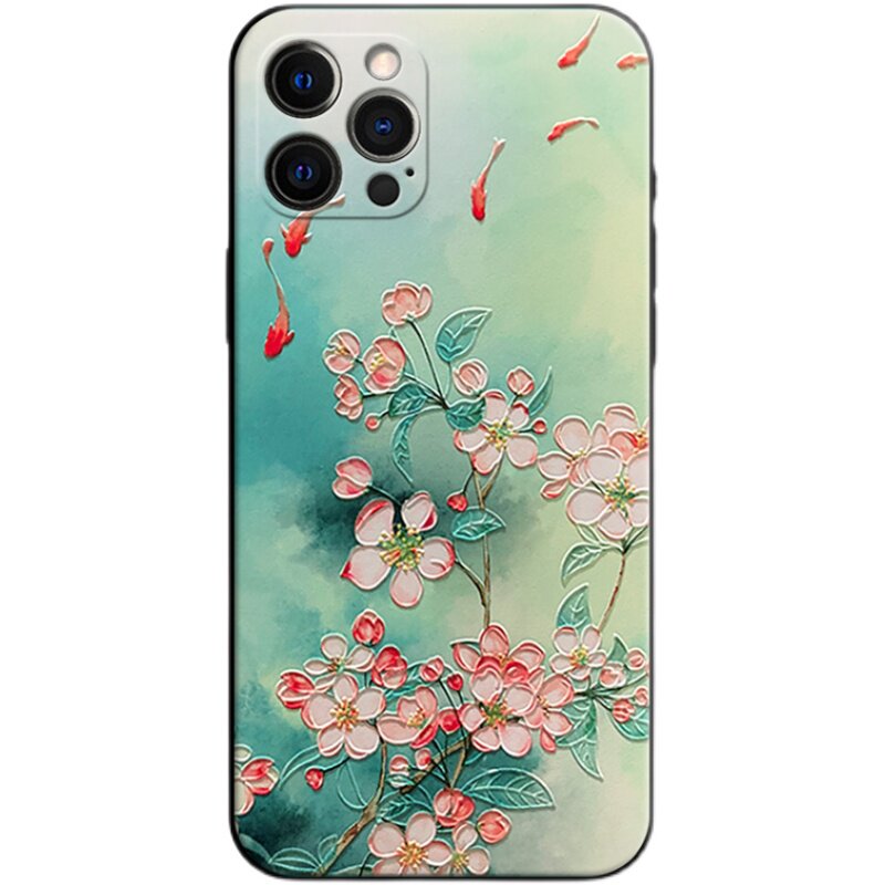 立体浮雕苹果15手机壳新款12promax老人13锦鲤适用iphone14全包xsmax中国风防摔11软壳xr妈妈防摔1