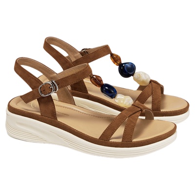 fed厚底休闲凉鞋夏季新款女鞋棕色简约复古罗马凉鞋女S0609-YA657