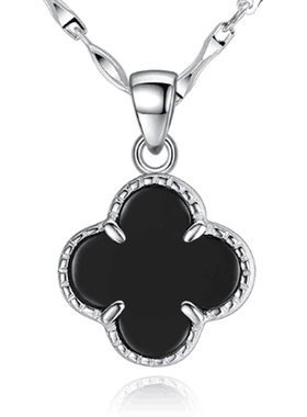 999足银玛瑙四叶草锁骨项链女时尚纯银吊坠不含链女单独单颗坠子