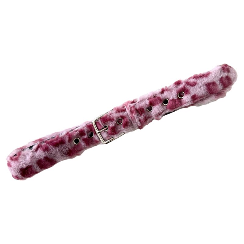 柳吴伟粉红色豹纹皮带女款配牛仔裤装饰亚文化辣妹y2k毛绒腰带男