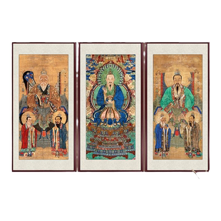三清画像挂画祖师爷道家画像太上老君客厅玄关定制沙发背景装饰画