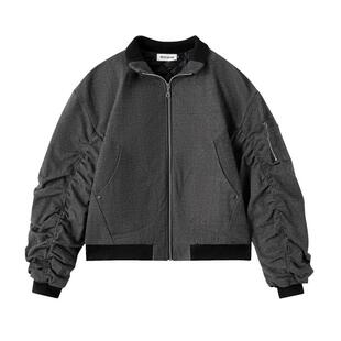 ANTRORSE 弯刀立领黑牛仔水洗做旧廓形飞行员夹克棉服MA-1bomber