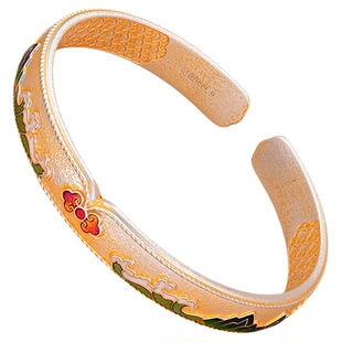 银千造 千山万水 如意描金开口实心银手镯2025新款国风银手镯山海