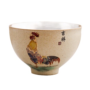 银杯子999纯银茶杯主人杯公鸡杯高端品茗杯镶银茶盏纯手绘鸡缸杯