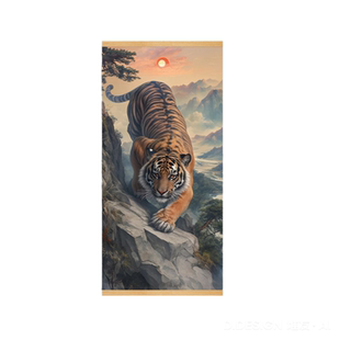 老虎国画猛虎下山玄关装饰画客厅办公室入户墙画壁画镇宅旺宅挂画