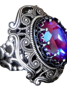 银色掐丝镶嵌紫色彩虹水晶戒指