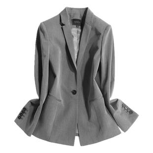 OFFIY-超美气质灰 独特窄领设计高级公务员面试职业通勤西装外套