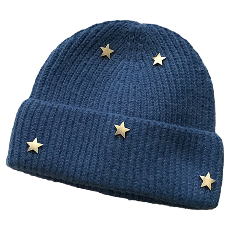 立体星星针织保暖毛线帽子女秋冬