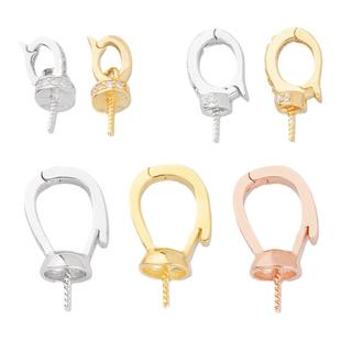 s925纯银镶钻镀金色卡扣 diy半孔珍珠项链吊坠连接扣简约拳头扣