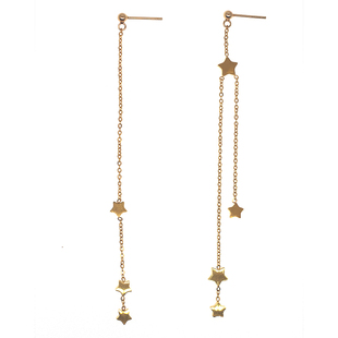 拾壹纪手工「流苏星星」原创不对称金色耳环 超仙ins气质耳钉耳夹