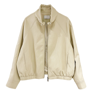 misslady洋气复古领子抽绳pu皮衣夹克外套女秋新款上衣短款气质