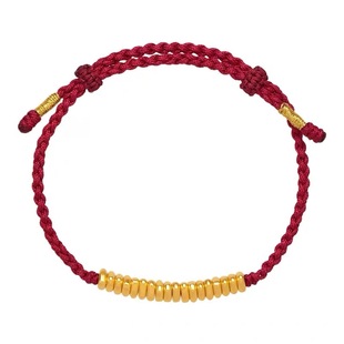 老庙黄金盘缠碎金子手链情侣款手绳本命年红绳送女友情人节礼物