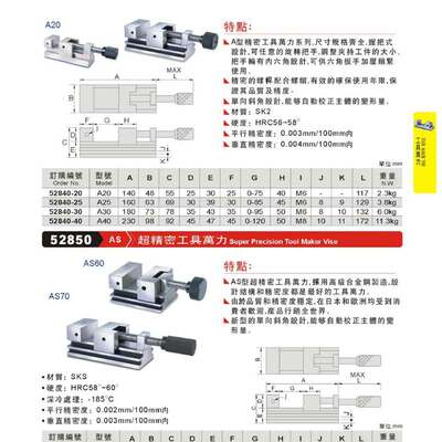 台湾精展52840万力 平口钳 批士虎钳 52840 A20 A25 A30 A40