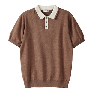 LUUD 美式棉涤混纺百搭针织POLO衫男士夏舒适透气拼色翻领短袖T恤