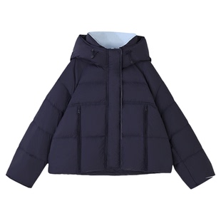 mc2撞色连帽短款羽绒服女冬季新款下摆长拉链设计洋气白鸭绒保暖