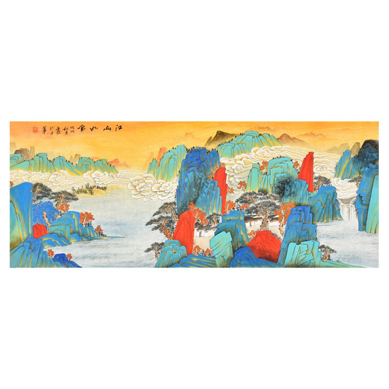 纯手绘国画仿古工笔山水画靠山图 新中式客厅会议室茶楼装饰挂画