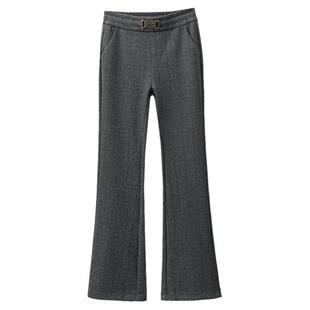 加绒加厚格子毛呢微喇裤女2026秋冬季新款后松紧腰显瘦柔软鱼尾裤