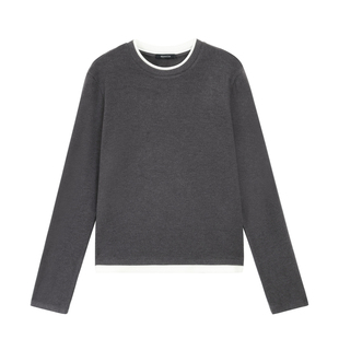 Maven Lin 轻松小调 经典圆领假两件长袖T恤女宽松设计感针织上衣