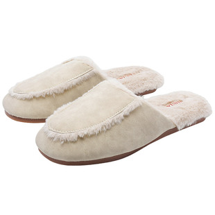 云团秋冬经典绒面革哑光质感加绒保暖防水毛绒棉拖鞋女防滑居家男