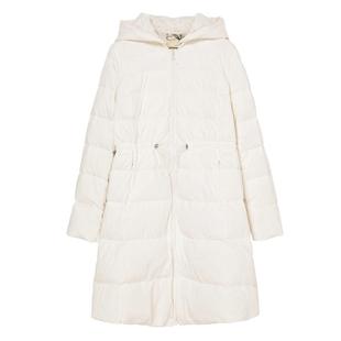 布景羽绒服女冬季新品简约连帽调节收腰纯色宽松中长款外套2042