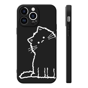 歪头线条猫咪情侣手机壳适用苹果15可爱14/13软12promax硅胶iphone11华为mate60荣耀90小米oppo红米vivoX100