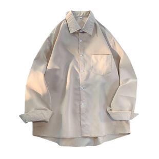 胖胖哥纯色长袖衬衫男春季潮流高级感潮牌衬衣宽松大码情侣外套