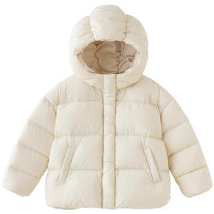 戴维贝拉儿童黑色羽绒服冬装新款女童防水外套抗菌短款衣服童装