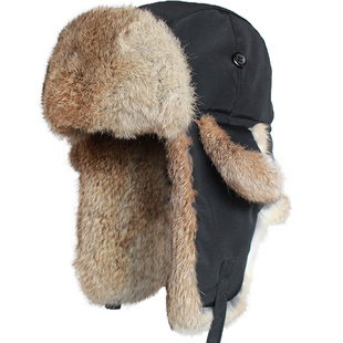 KAMOSA新款雷锋帽男款大头围冬季女士韩版潮真皮草兔毛保暖护耳帽