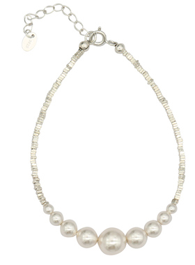 施家澳白水晶珍珠渐变碎银子手链