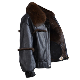 獭兔毛皮草外套女2025冬新短款正品牌奢华狐狸毛领真皮毛一体大衣