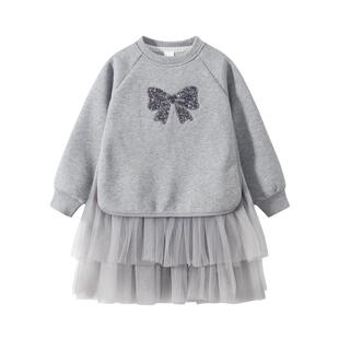 植木 儿童连衣裙2025秋冬新款中大童网纱裙子女童加绒连衣裙童装