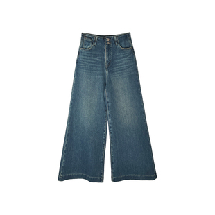 比例神裤!高腰双粒扣筒喇叭裤女秋冬新款保暖加绒宽松阔腿牛仔裤