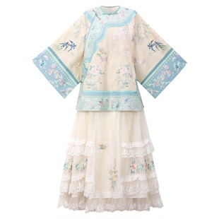 醒春集【玉馥栀国风清民女非汉服倒大袖服重工森系蕾丝半身裙折衷