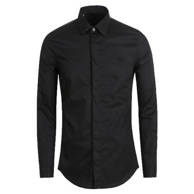 欧美男春秋纯色简约白领长袖衬衫