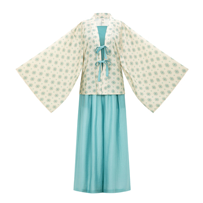 【观止织造｜夏月】晋制汉服元素褶衣阔腿裤人棉天丝蓝色春夏日常