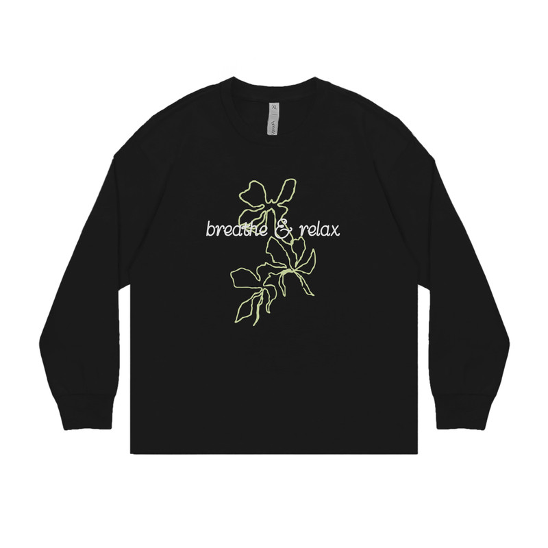 BreatheRelax呼吸放松 描边植物印花 秋季休闲重磅松弛长袖T恤