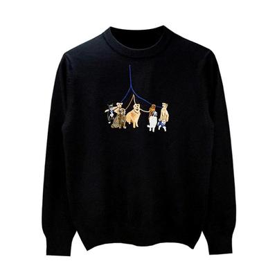 套头针织衫圆领狗狗刺绣毛衣轻奢