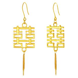 新款仿真黄金镀金大喜结婚长款耳环新娘无耳洞可换耳夹假三金