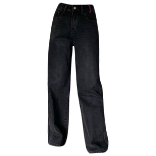 2024冬新款Jeans阿凡牛3099黑加厚加绒宽松显瘦女牛仔直筒阔腿裤