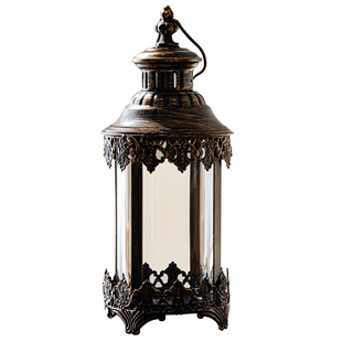 掬涵复古铁艺风灯欧式烛台摆件户外露营防风灯浪漫烛光道具装饰品