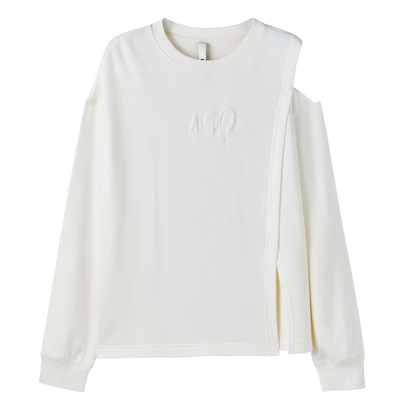 U/TI白色露肩不对称设计感卫衣女百搭潮休闲上衣尤缇2024春季新款