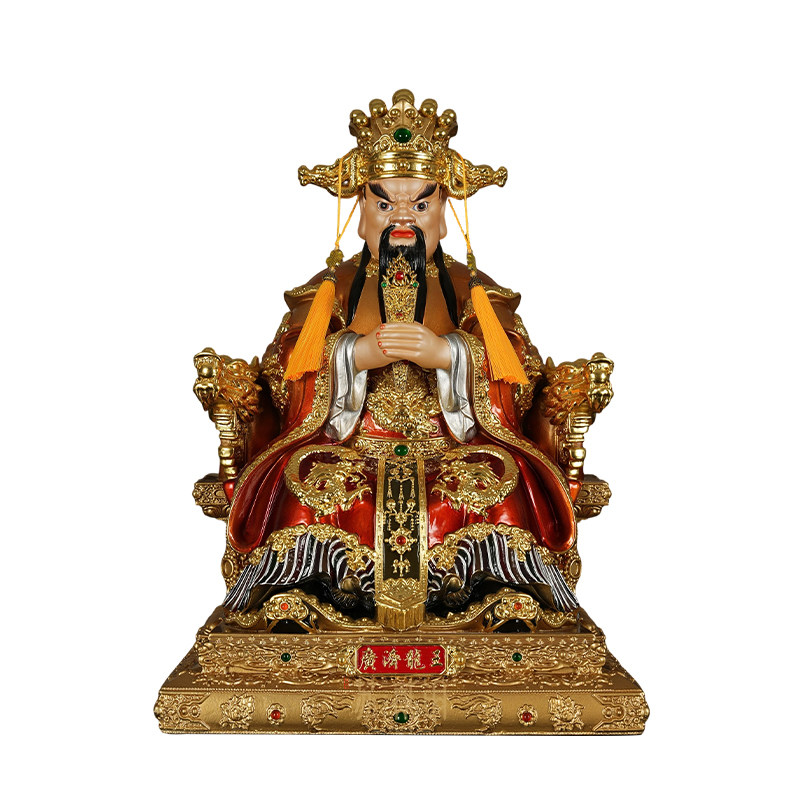 纯铜彩绘广济龙王佛像供奉摆件