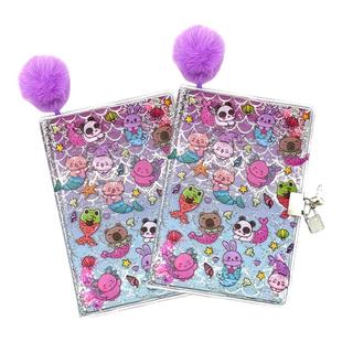 记事本子带锁美人鱼创意毛球书签解压神器旅行打卡盖章收集本手账本A5