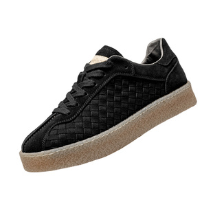 枫叶休闲鞋男2025新款秋季透气鞋子厚底男士板鞋牛皮编织小众男鞋