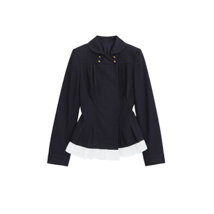 SPEAR YOUTH“无可替代”双排扣牛仔打褶收腰衬衫通勤上衣外套