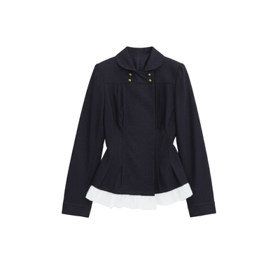 双排扣打褶收腰衬衫通勤拼接上衣